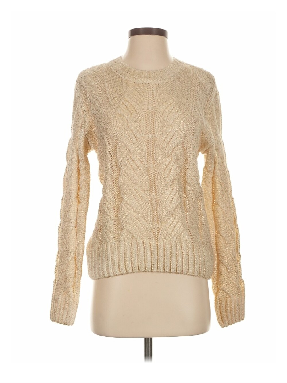BCBGMAXAZRIA Cream Gold Metallic Cable Knit Sweater XS
